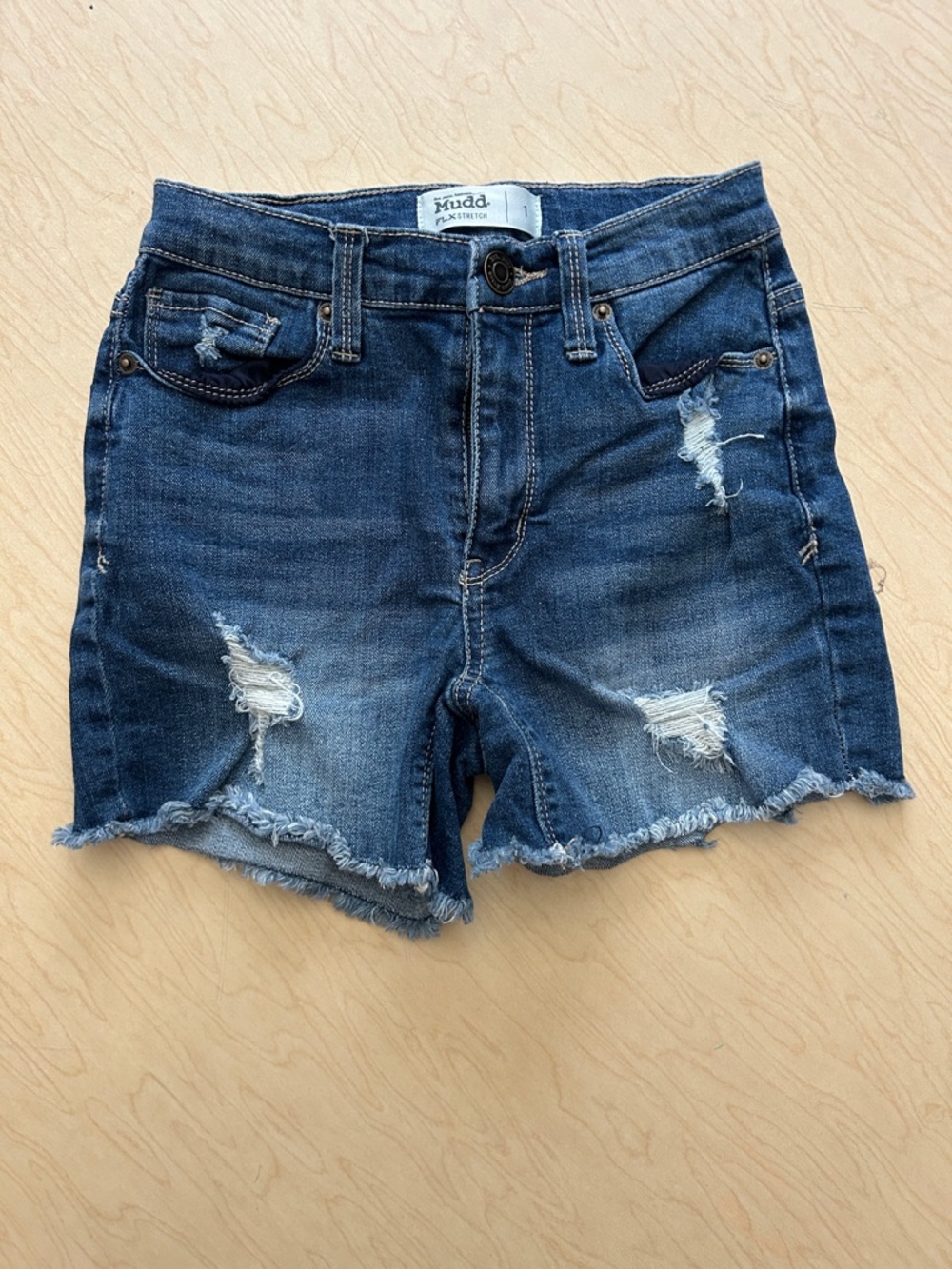 Mudd Distressed Dark Blue Denim Cutoff Shorts Size 1